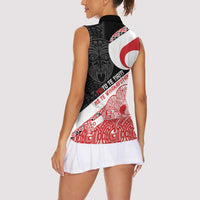 Toitu Te Tiriti Me Te Whakaputanga Women Sleeveless Polo Shirt Maori Wahaika With Haka Face LT14 - Polynesian Pride