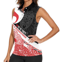 Toitu Te Tiriti Me Te Whakaputanga Women Sleeveless Polo Shirt Maori Wahaika With Haka Face LT14 - Polynesian Pride