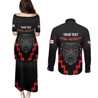 Personalised Toitu Te Tiriti Mana Maori Motuhake Couples Matching Puletasi and Long Sleeve Button Shirt Aotearoa Haka Face Mix Poutama Art LT14 - Polynesian Pride