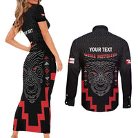 Personalised Toitu Te Tiriti Mana Maori Motuhake Couples Matching Short Sleeve Bodycon Dress and Long Sleeve Button Shirt Aotearoa Haka Face Mix Poutama Art LT14 - Polynesian Pride