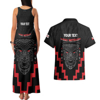 Personalised Toitu Te Tiriti Mana Maori Motuhake Couples Matching Tank Maxi Dress and Hawaiian Shirt Aotearoa Haka Face Mix Poutama Art LT14 - Polynesian Pride