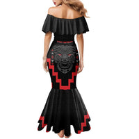 Personalised Toitu Te Tiriti Mana Maori Motuhake Family Matching Mermaid Dress and Hawaiian Shirt Aotearoa Haka Face Mix Poutama Art LT14 - Polynesian Pride