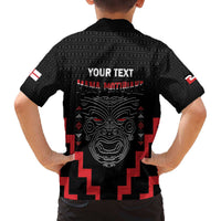 Personalised Toitu Te Tiriti Mana Maori Motuhake Family Matching Off The Shoulder Long Sleeve Dress and Hawaiian Shirt Aotearoa Haka Face Mix Poutama Art LT14 - Polynesian Pride