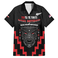 Personalised Toitu Te Tiriti Mana Maori Motuhake Family Matching Short Sleeve Bodycon Dress and Hawaiian Shirt Aotearoa Haka Face Mix Poutama Art LT14 Dad's Shirt - Short Sleeve Black - Polynesian Pride