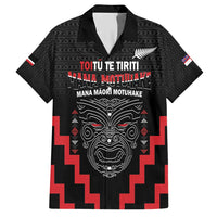 Personalised Toitu Te Tiriti Mana Maori Motuhake Hawaiian Shirt Aotearoa Haka Face Mix Poutama Art LT14 Black - Polynesian Pride