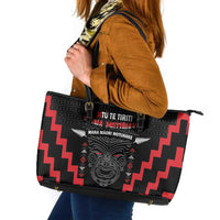 Personalised Toitu Te Tiriti Mana Maori Motuhake Leather Tote Bag Aotearoa Haka Face Mix Poutama Art LT14 Black - Polynesian Pride