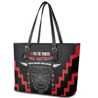 Personalised Toitu Te Tiriti Mana Maori Motuhake Leather Tote Bag Aotearoa Haka Face Mix Poutama Art LT14 - Polynesian Pride