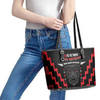 Personalised Toitu Te Tiriti Mana Maori Motuhake Leather Tote Bag Aotearoa Haka Face Mix Poutama Art LT14 - Polynesian Pride