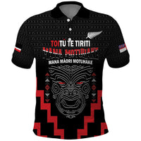 Personalised Toitu Te Tiriti Mana Maori Motuhake Polo Shirt Aotearoa Haka Face Mix Poutama Art LT14 Black - Polynesian Pride