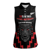 Personalised Toitu Te Tiriti Mana Maori Motuhake Women Sleeveless Polo Shirt Aotearoa Haka Face Mix Poutama Art LT14 Female Black - Polynesian Pride