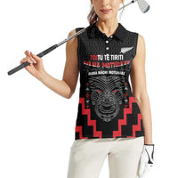 Personalised Toitu Te Tiriti Mana Maori Motuhake Women Sleeveless Polo Shirt Aotearoa Haka Face Mix Poutama Art LT14 - Polynesian Pride