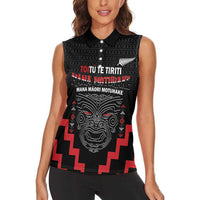 Personalised Toitu Te Tiriti Mana Maori Motuhake Women Sleeveless Polo Shirt Aotearoa Haka Face Mix Poutama Art LT14 - Polynesian Pride