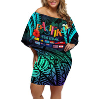 Personalised Pasifika Festival Auckland Family Matching Off Shoulder Short Dress and Hawaiian Shirt 2024 Pacific Islands Polynesian Pattern LT14 Mom's Dress Purple - Polynesian Pride