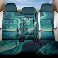 Personalised New Zealand Waitangi Day Back Car Seat Cover Hei Tiki With Maori Waka - Whakarare Pattern LT14 One Size Dark Cyan - Polynesian Pride