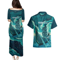 Personalised New Zealand Waitangi Day Couples Matching Puletasi and Hawaiian Shirt Hei Tiki With Maori Waka - Whakarare Pattern LT14 - Polynesian Pride