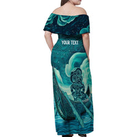 Personalised New Zealand Waitangi Day Family Matching Off Shoulder Maxi Dress and Hawaiian Shirt Hei Tiki With Maori Waka - Whakarare Pattern LT14 - Polynesian Pride
