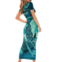 Personalised New Zealand Waitangi Day Family Matching Short Sleeve Bodycon Dress and Hawaiian Shirt Hei Tiki With Maori Waka - Whakarare Pattern LT14 - Polynesian Pride