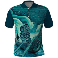 Personalised New Zealand Waitangi Day Polo Shirt Hei Tiki With Maori Waka - Whakarare Pattern LT14 Dark Cyan - Polynesian Pride