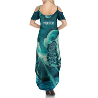 Personalised New Zealand Waitangi Day Summer Maxi Dress Hei Tiki With Maori Waka - Whakarare Pattern LT14 - Polynesian Pride
