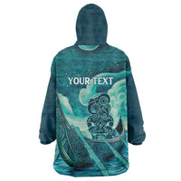 Personalised New Zealand Waitangi Day Wearable Blanket Hoodie Hei Tiki With Maori Waka - Whakarare Pattern LT14 - Polynesian Pride