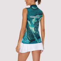 Personalised New Zealand Waitangi Day Women Sleeveless Polo Shirt Hei Tiki With Maori Waka - Whakarare Pattern LT14 - Polynesian Pride