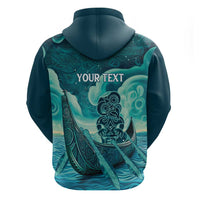 Personalised New Zealand Waitangi Day Zip Hoodie Hei Tiki With Maori Waka - Whakarare Pattern LT14 - Polynesian Pride