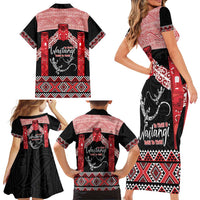 Toitu Te Tiriti O Waitangi Family Matching Short Sleeve Bodycon Dress and Hawaiian Shirt Maori Wharenui With Taniko Motifs LT14 - Polynesian Pride