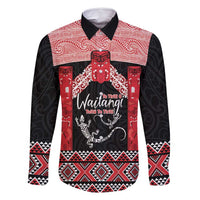 Toitu Te Tiriti O Waitangi Family Matching Summer Maxi Dress and Hawaiian Shirt Maori Wharenui With Taniko Motifs LT14 Dad's Shirt - Long Sleeve Red - Polynesian Pride