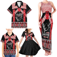 Toitu Te Tiriti O Waitangi Family Matching Tank Maxi Dress and Hawaiian Shirt Maori Wharenui With Taniko Motifs LT14 - Polynesian Pride