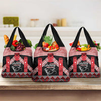Toitu Te Tiriti O Waitangi Grocery Bag Maori Wharenui With Taniko Motifs LT14 3-pack One Size Red - Polynesian Pride