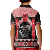 Toitu Te Tiriti O Waitangi Kid Polo Shirt Maori Wharenui With Taniko Motifs LT14 - Polynesian Pride
