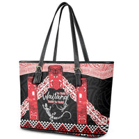 Toitu Te Tiriti O Waitangi Leather Tote Bag Maori Wharenui With Taniko Motifs LT14 - Polynesian Pride