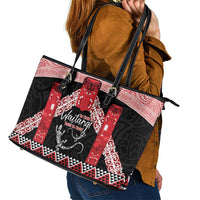 Toitu Te Tiriti O Waitangi Leather Tote Bag Maori Wharenui With Taniko Motifs LT14 - Polynesian Pride