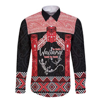 Toitu Te Tiriti O Waitangi Long Sleeve Button Shirt Maori Wharenui With Taniko Motifs LT14 Unisex Red - Polynesian Pride