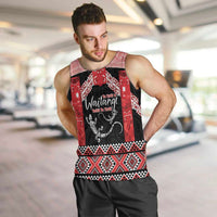 Toitu Te Tiriti O Waitangi Men Tank Top Maori Wharenui With Taniko Motifs LT14 Red - Polynesian Pride