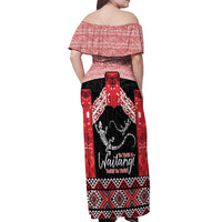 Toitu Te Tiriti O Waitangi Off Shoulder Maxi Dress Maori Wharenui With Taniko Motifs LT14 - Polynesian Pride