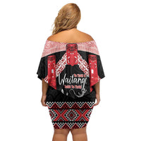 Toitu Te Tiriti O Waitangi Off Shoulder Short Dress Maori Wharenui With Taniko Motifs LT14 - Polynesian Pride