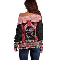 Toitu Te Tiriti O Waitangi Off Shoulder Sweater Maori Wharenui With Taniko Motifs LT14 - Polynesian Pride