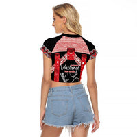 Toitu Te Tiriti O Waitangi Raglan Cropped T Shirt Maori Wharenui With Taniko Motifs LT14 - Polynesian Pride