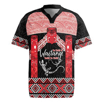 Toitu Te Tiriti O Waitangi Rugby Jersey Maori Wharenui With Taniko Motifs LT14 Red - Polynesian Pride