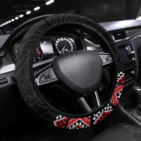 Toitu Te Tiriti O Waitangi Steering Wheel Cover Maori Wharenui With Taniko Motifs LT14 Universal Fit Red - Polynesian Pride