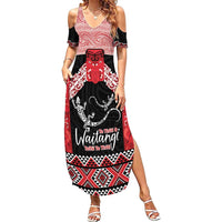 Toitu Te Tiriti O Waitangi Summer Maxi Dress Maori Wharenui With Taniko Motifs LT14 Women Red - Polynesian Pride