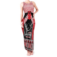 Toitu Te Tiriti O Waitangi Tank Maxi Dress Maori Wharenui With Taniko Motifs LT14 Women Red - Polynesian Pride