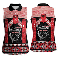 Toitu Te Tiriti O Waitangi Women Sleeveless Polo Shirt Maori Wharenui With Taniko Motifs LT14 - Polynesian Pride