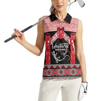 Toitu Te Tiriti O Waitangi Women Sleeveless Polo Shirt Maori Wharenui With Taniko Motifs LT14 - Polynesian Pride