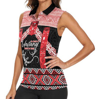 Toitu Te Tiriti O Waitangi Women Sleeveless Polo Shirt Maori Wharenui With Taniko Motifs LT14 - Polynesian Pride