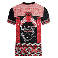 Toitu Te Tiriti O Waitangi Women V-Neck T-Shirt Maori Wharenui With Taniko Motifs LT14 - Polynesian Pride