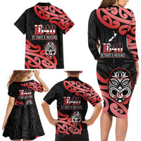 New Zealand 1840 Waitangi Day Family Matching Long Sleeve Bodycon Dress and Hawaiian Shirt Aotearoa Haka Mask - Red Version LT14 - Polynesian Pride