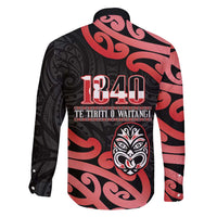 New Zealand 1840 Waitangi Day Family Matching Off Shoulder Maxi Dress and Hawaiian Shirt Aotearoa Haka Mask - Red Version LT14 - Polynesian Pride