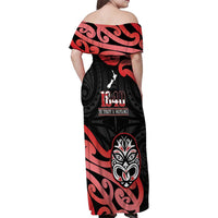New Zealand 1840 Waitangi Day Family Matching Off Shoulder Maxi Dress and Hawaiian Shirt Aotearoa Haka Mask - Red Version LT14 - Polynesian Pride